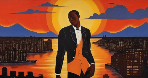 black businessman,african businessman,a black man on a suit,salaryman,jasinski,man silhouette,sun,silhouette of man,city in flames,red sun,trane,black professional,sundiata,bulworth,sun god,blasio,sol,shadrach,bledsoe,manigault,Illustration,Realistic Fantasy,Realistic Fantasy 21