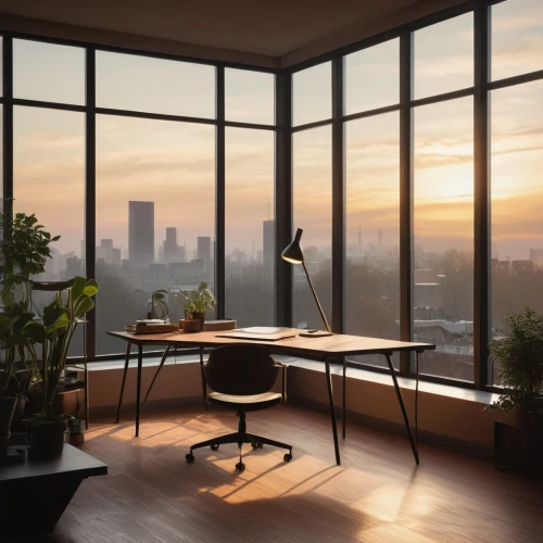 modern office,minotti,sky apartment,penthouses,daylighting,offices,modern decor,ekornes,mid century modern,office desk,desks,modern room,blur office background,morning light,study room,loft,steelcase,smartsuite,conference table,interior modern design,Illustration,Retro,Retro 17