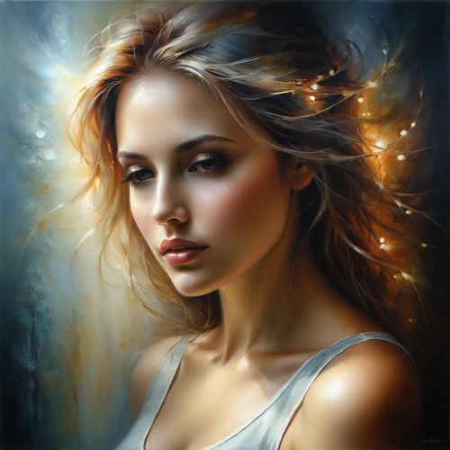 mystical portrait of a girl,romantic portrait,fantasy portrait,girl portrait,donsky,behenna,fantasy art,young woman,art painting,world digital painting,portrait background,artistic portrait,photo painting,portrait of a girl,woman portrait,faery,sigyn,oil painting on canvas,blonde woman,oil painting,Conceptual Art,Daily,Daily 32