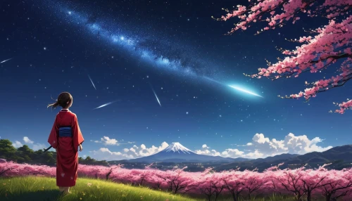 tanabata,sakura background,japanese sakura background,stargazer,skygazers,stargazers,meteor shower,starry sky,perseids,astronomy,space art,falling stars,falling star,cosmos wind,meteoric,the night sky,meteor,comets,starbright,tobacco the last starry sky,Photography,General,Realistic