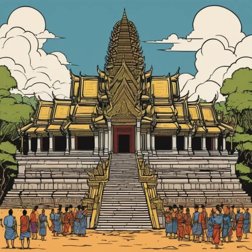 mahaparinirvana,prasathinphimai,amarapura,dhamma,angkor,sabarimala,shambhala,bhikkhu,pridiyathorn,vihara,vimana,luang,bhikkhus,parinirvana,tembagapura,temples,cambodia,bodhgaya,parameswara,kinnara,Illustration,Vector,Vector 03