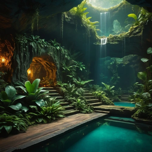 underwater oasis,tropical jungle,cenotes,rainforest,jungle,lagoon,aqua studio,swimming pool,cenote,tropical forest,underwater playground,tropical island,rainforests,gondwanaland,seclude,neotropical,cryengine,bathhouse,underwater background,sanctum,Photography,General,Fantasy