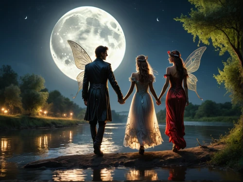the night of kupala,fantasy picture,moonbeams,sorceresses,celtic woman,kupala,moonlit night,the moon and the stars,moonlighters,melian,norns,nightwish,the three graces,qabalah,romantic night,rhinemaidens,encantadia,celebration of witches,moon and star background,buffyverse,Photography,General,Fantasy