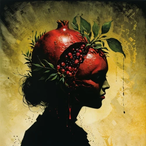 pomegranates,pomegranate,woman eating apple,red apple,arcimboldo,arcimboldi,rotten apple,ripe apple,persephone,red apples,orchardist,pear cognition,apfel,apple design,apples,golden apple,crown of thorns,apple,fruited,apple world,Illustration,Realistic Fantasy,Realistic Fantasy 29