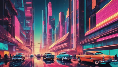 colorful city,neon arrows,city highway,3d car wallpaper,cityscape,abstract retro,car wallpapers,polara,retro background,miami,neons,futuristic landscape,cyberscene,metropolis,night highway,urban,autopia,cybercity,brum,cities,Conceptual Art,Daily,Daily 21