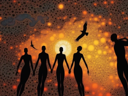 halloween silhouettes,silhouette art,silhouettes,pterosaurs,hertzfeldt,motzfeldt,halloween background,sci fiction illustration,voladores,torchbearers,silhouette,vector people,paleoindians,man silhouette,inhabitants,migration,humanos,estrelas,meteors,micrometeoroid,Illustration,Realistic Fantasy,Realistic Fantasy 21