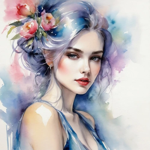 watercolor blue,watercolor floral background,watercolor flowers,watercolor painting,watercolor,watercolor flower,flower painting,watercolor wreath,watercolor women accessory,watercolor pencils,boho art style,boho art,watercolor pin up,blue floral,blue rose,watercolor background,margaery,behenna,flower fairy,girl in flowers,Illustration,Paper based,Paper Based 11