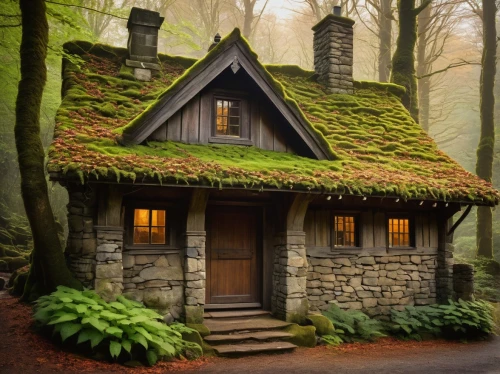 house in the forest,forest house,witch's house,wooden house,miniature house,house in mountains,witch house,little house,small house,log cabin,small cabin,house in the mountains,cottage,the cabin in the mountains,traditional house,grass roof,stone house,greenhut,springhouse,log home,Illustration,Retro,Retro 23