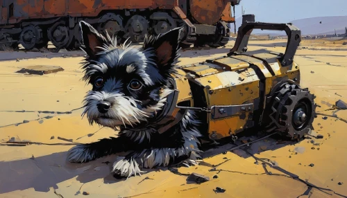 schnaufer,schnauzer,terrier,schnauzers,mad max,schnauss,westland terrier,mudlark,dakka,turover,stray dog on beach,beach dog,off-road outlaw,caboose,tankink,sand bucket,vigilant dog,bulldozer,speeder,barkus,Conceptual Art,Sci-Fi,Sci-Fi 01