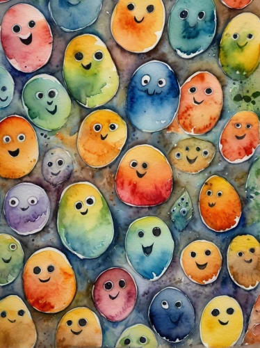 smilies,smileys,multicolor faces,watercolor donuts,colored eggs,smilies stress reduction,colorful eggs,emoji balloons,gumballs,gumdrops,macaron pattern,slimes,happy faces,painted eggs,emojis,colored stones,colored pins,bonbons,colorful balloons,bath balls,Illustration,Paper based,Paper Based 24