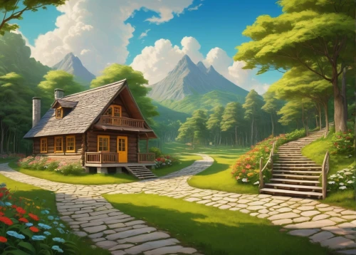 home landscape,house in the forest,summer cottage,house in mountains,little house,house in the mountains,lonely house,landscape background,small house,cottage,wooden house,beautiful home,idyllic,country cottage,sylvania,the cabin in the mountains,forest house,alpine village,log cabin,small cabin,Illustration,Abstract Fantasy,Abstract Fantasy 17