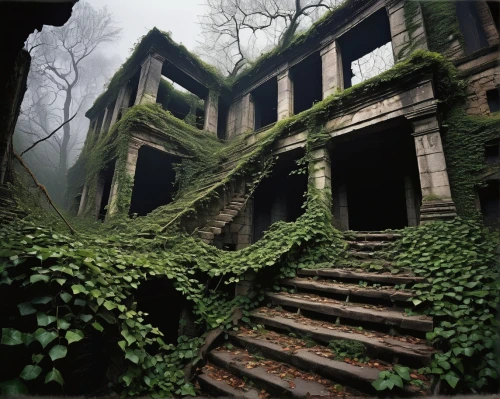abandoned house,abandoned place,creepy house,abandoned places,ghost castle,abandoned building,witch's house,witch house,lost place,luxury decay,haunted house,the haunted house,lost places,abandoned,lostplace,urbex,derelict,kudzu,house in the forest,overgrowth,Illustration,Retro,Retro 22