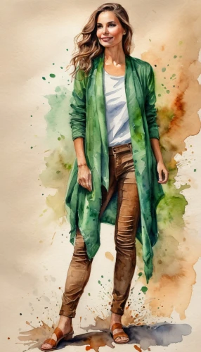 watercolor women accessory,watercolorist,watercolor painting,watercolor background,ivete,watercolourist,fashion vector,watercolor,watercolour paint,photo painting,water color,palijo,green jacket,fashion sketch,irishwoman,anastacia,watercolors,watercolor paint strokes,aquarelle,boho art style,Illustration,Paper based,Paper Based 24