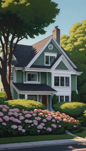 home landscape,sylvania,house painting,summer cottage,chrysanthemums bush,beautiful home,small house,sakura background,dreamhouse,bungalow,little house,cottage,sakura tree,sakura branch,country cottage,japanese sakura background,maplecroft,country house,lonely house,townhome,Illustration,Black and White,Black and White 12
