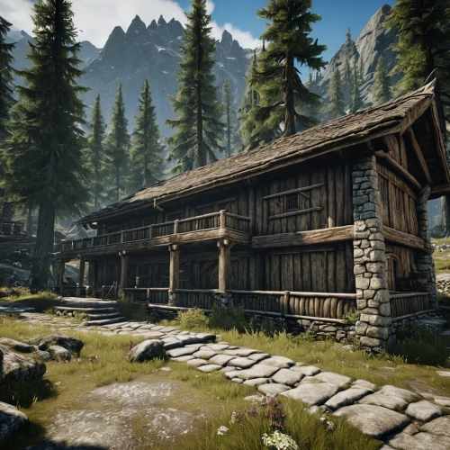 rendalen,tavern,alpine village,the cabin in the mountains,cryengine,sse,lodge,log cabin,mountain settlement,galvanise,house in the mountains,wooden house,oberland,wooden houses,house in mountains,enb,wooden hut,ervik,jarvik,wooden roof