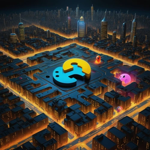 pacman,cybertown,cybercity,megapolis,megacorporations,superhighways,megacorporation,ironopolis,fantasy city,simcity,elseworlds,microdistrict,oscorp,cyberport,capcities,cinema 4d,urbanized,superclusters,multiplexes,tron,Illustration,Realistic Fantasy,Realistic Fantasy 03