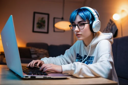 girl at the computer,girl studying,norota,programadora,garrison,blue hair,computer freak,hikikomori,computer addiction,jenji,aui,joi,gamer,laptop,ariela,lilyana,lan,cyberathlete,dj,skrillex,Illustration,Retro,Retro 26