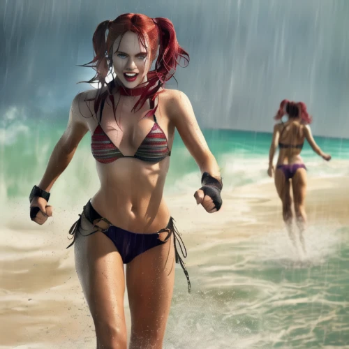 bloodrayne,triss,radebaugh,female swimmer,donsky,photoshop manipulation,walk on the beach,wet girl,splaying,katarina,female runner,splashing,hard woman,beach background,madelyne,beach sports,giganta,harley,harley quinn,workout icons