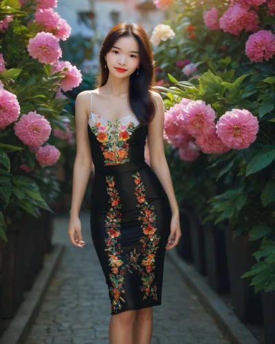 floral dress,beautiful girl with flowers,vietnamese woman,cheongsam,floral skirt,girl in flowers,floral,colorful floral,flower background,floral background,qipao,xiaoqing,floral japanese,vintage floral,asian woman,phuquy,yifei,vietnamese,japanese floral background,blooming roses