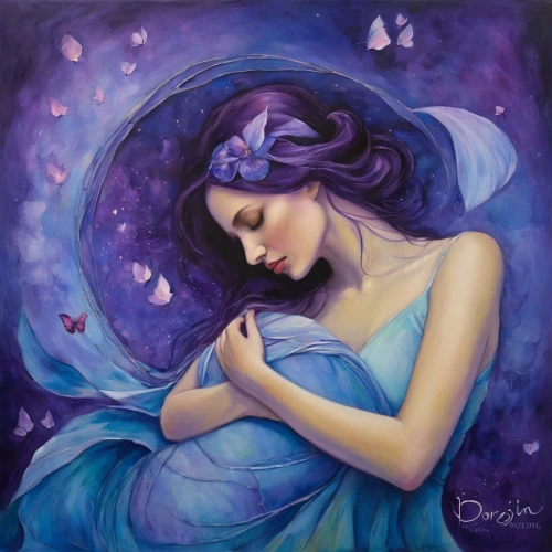 la violetta,blue moon rose,dreamtime,sailing blue purple,dreamscapes,violette,violetta,markarian,ulysses butterfly,violeta,moonflower,the lavender flower,bluebell,blue pillow,oil painting on canvas,dream art,rhinemaidens,periwinkle,dreamer,diwata,Illustration,Realistic Fantasy,Realistic Fantasy 30