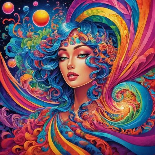 vibrantly,colorful spiral,vibrancy,colorful background,boho art,psychedelic,fantasy art,vibrance,cosmic flower,boho art style,virgo,harmony of color,psytrance,the festival of colors,aquarius,cosmogirl,bohemian art,psychedelia,gypsy soul,fantasy woman,Illustration,Realistic Fantasy,Realistic Fantasy 39