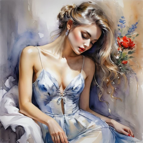 blue rose,vanderhorst,watercolor blue,blue hydrangea,donsky,watercolor women accessory,art painting,romantic portrait,nightdress,watercolor pin up,yuriev,dmitriev,sposa,watercolor painting,fabric painting,behenna,perfuming,whitmore,evgenia,martindell,Illustration,Paper based,Paper Based 11