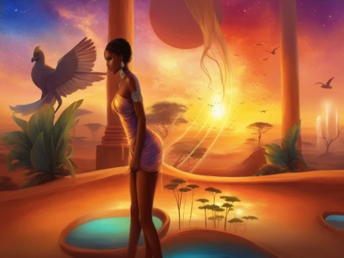 wadjet,inanna,qabalah,neith,nephthys,fantasy picture,ennead,asherah,world digital painting,promethea,sci fiction illustration,fantasy art,barsoom,kemet,desert background,arabic background,dreamfall,mermaid background,sumeria,djinn,Illustration,Realistic Fantasy,Realistic Fantasy 01