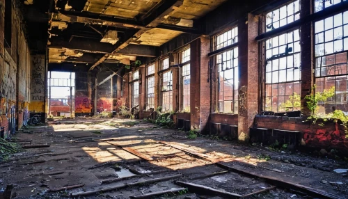 abandoned factory,empty factory,factory hall,brownfields,old factory,industrial ruin,brickyards,industrial hall,brownfield,freight depot,brickworks,warehouse,old factory building,warehouses,railyards,derelict,abandoned train station,dogpatch,valley mills,lost place,Illustration,Vector,Vector 16