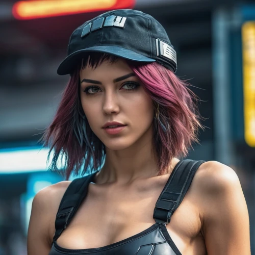 vi,leather hat,motoko,cyberpunk,pink hat,police hat,tali,elektra,visor,vanni,akali,baseball cap,girl wearing hat,smolka,punk,ballcap,katarina,cap,ela,iansa,Photography,General,Realistic