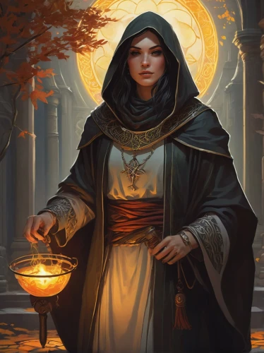 sorceresses,sorceress,canoness,hecate,prioress,priestess,estess,conjurer,archmage,acolyte,mediatrix,candlemaker,occultist,spellcasting,seven sorrows,fortuneteller,elenore,prophetess,innkeeper,norns,Conceptual Art,Fantasy,Fantasy 17