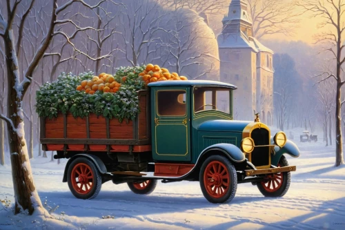 christmas truck with tree,christmas truck,christmas caravan,christmas pick up truck,to collect chestnuts,covered wagon,winter service,snow scene,freight wagon,wooden wagon,christmas landscape,carrozza,delivery truck,delivery trucks,tractor trailer,santa claus train,christmas car with tree,retro chevrolet with christmas tree,snowplow,christmas car,Illustration,Realistic Fantasy,Realistic Fantasy 26