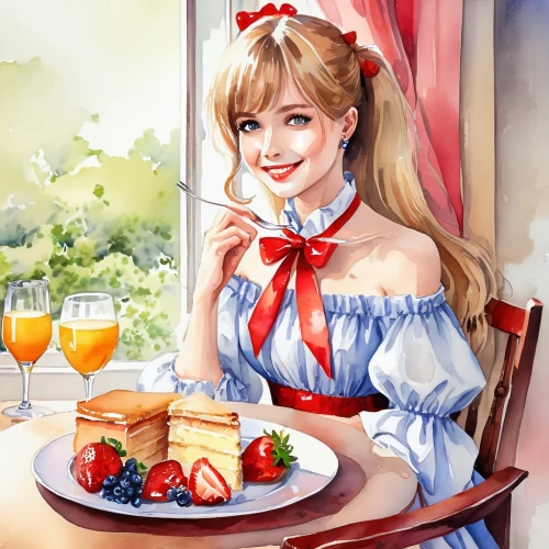 waitress,minako,high tea,afternoon tea,tea party,alice in wonderland,watercolor cafe,strawberry,foodgoddess,colombina,teatime,french valentine,breakfasts,ann,paris cafe,tearoom,tea time,cafe,strawberry dessert,dirndl,Photography,General,Realistic
