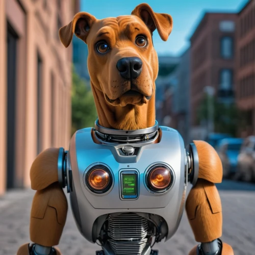 rhodesian ridgeback,mascotech,aibo,robotman,topdog,vizsla,chappie,cyberdog,walle,ridgebacks,barkdoll,gundogmus,dogmeat,automator,brown dog,street dog,robosapien,jarvis,doggfather,pinscher,Photography,General,Realistic