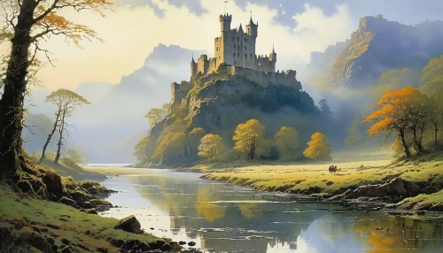 nargothrond,fairytale castle,fantasy landscape,castles,gondolin,fairy tale castle,ruined castle,medieval castle,knight's castle,fantasy picture,castel,gold castle,castletroy,castle,castle of the corvin,tirith,river landscape,beleriand,castle keep,bewcastle,Conceptual Art,Sci-Fi,Sci-Fi 19