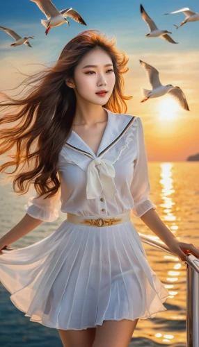 solar,girl on the boat,landscape background,beach background,image manipulation,the sea maid,photographic background,busan sea,creative background,qiong,asian woman,seagull,nature background,silver seagull,gulls,joo,laridae,photoshop manipulation,sea gulls,at sea,Photography,General,Natural