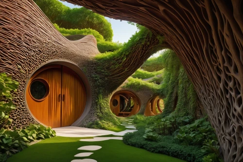 plant tunnel,tunnel of plants,biopiracy,ecotopia,hobbiton,treehouses,ecovillages,biospheres,mushroom landscape,green garden,greenhut,tree house hotel,wall tunnel,nature garden,tree house,3d render,cubic house,wood doghouse,fairy village,wine-growing area,Art,Classical Oil Painting,Classical Oil Painting 42