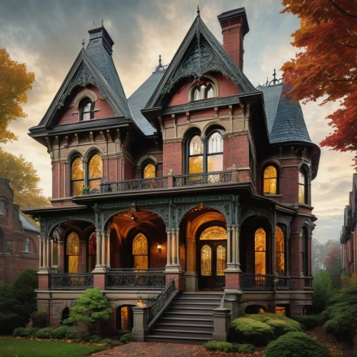 victorian house,old victorian,victorian,brownstones,victorian style,dreamhouse,haddonfield,witch's house,the haunted house,two story house,victorians,victoriana,brownstone,witch house,beautiful home,haunted house,gothic style,doll's house,woodburn,creepy house,Illustration,Abstract Fantasy,Abstract Fantasy 18