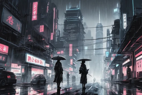 shinjuku,akiba,tokyo city,cyberpunk,ikebukuro,tokyo,shibuya,walking in the rain,shanghai,meguro,cityscape,tokyoites,mongkok,kamurocho,kowloon,cybercity,akira,akihabara,rainfall,umbrellas,Illustration,Paper based,Paper Based 30