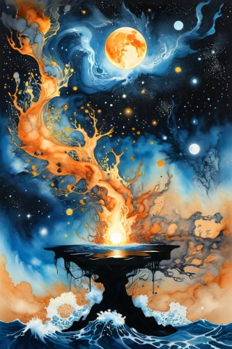 fire planet,fire and water,galatasary,fire background,space art,samudra,samuil,meteor,yamatai,eruption,volcanic,skyterra,endeavor,atlanticus,erupting,supernovae,burned pier,the eruption,firefall,the endless sea,Illustration,Black and White,Black and White 34