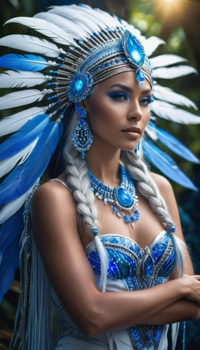 warrior woman,pocahontas,caribana,indian headdress,polynesian girl,feather headdress,american indian,amerindian,amazonian,amazonica,native american,polynesian,ixchel,headdress,kitana,raja,trinidadian,hispaniolan,nicaraguans,the american indian,Photography,General,Realistic