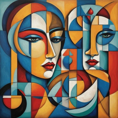 leger,cubists,metzinger,cubist,art deco woman,lempicka,orphism,african art,britto,cubism,peretz,picabia,vasarely,archipenko,lichenstein,mostovoy,severini,multicolor faces,mcginness,visages,Art,Artistic Painting,Artistic Painting 45