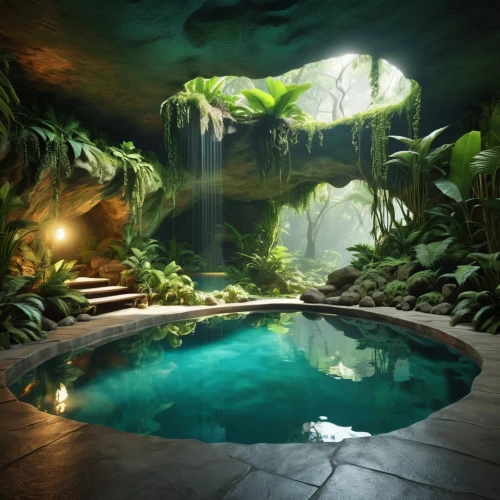 underwater oasis,volcano pool,tropical jungle,rainforest,tropical island,green waterfall,cartoon video game background,neotropical,oasis,rainforests,piscina,tropical forest,tropical house,swimming pool,full hd wallpaper,cave on the water,lagoon,gondwanaland,lair,infinity swimming pool,Photography,General,Realistic