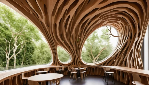 wave wood,wood structure,heatherwick,wood art,bamboo curtain,wooden rings,acconci,carrels,school design,woodenness,wooden construction,natural wood,plywood,wood mirror,laminated wood,in wood,patterned wood decoration,wooden roof,forest chapel,ornamental wood,Illustration,American Style,American Style 06