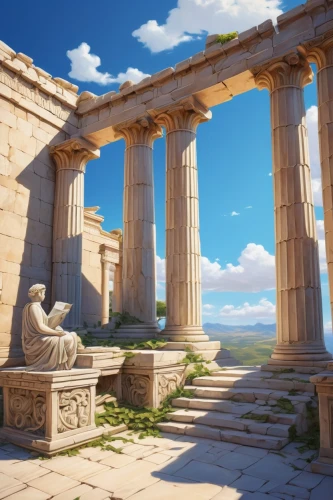 erechtheion,greek temple,erechtheus,temple of poseidon,leptis,laodicea,celsus library,amphipolis,ephesus,doric columns,herakleion,temple of hercules,acropolis,dougga,artemis temple,celsus,delos,hellas,doric,pergamum,Illustration,Abstract Fantasy,Abstract Fantasy 22