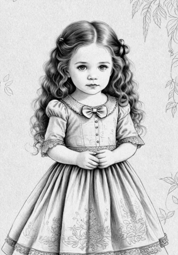 vintage doll,the little girl,little girl,anoushka,tenniel,shirley temple,young girl,cloth doll,little girl dresses,female doll,doll dress,liesel,vintage drawing,gretl,little girl in pink dress,girl doll,dorthy,cosette,peignoir,little girl fairy,Design Sketch,Design Sketch,Detailed Outline