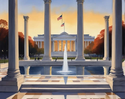 lincoln memorial,the white house,jefferson memorial,inaugural,jefferson monument,white house,three pillars,capitol buildings,capitol,thomas jefferson memorial,doric columns,columns,cartoon video game background,lincoln monument,whitehouse,republics,inaugurations,dc,capitol square,peristyle,Art,Artistic Painting,Artistic Painting 24