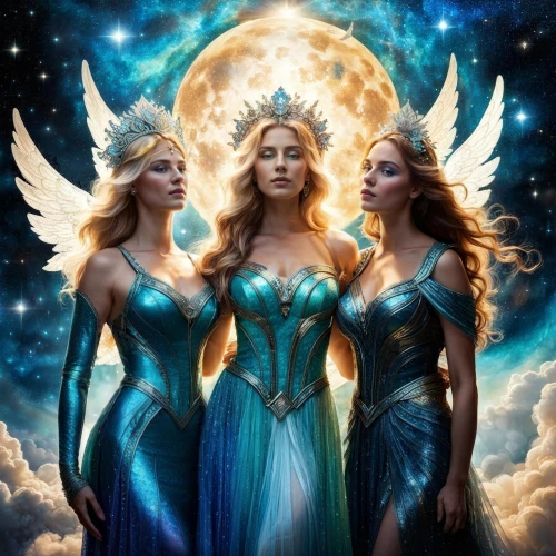 celtic woman,goddesses,archangels,priestesses,rhinemaidens,sorceresses,the three graces,reinas,angels of the apocalypse,trinity,frigga,valkyries,sirens,oracles,pleiades,angels,norns,encantadia,muses,fantasy picture