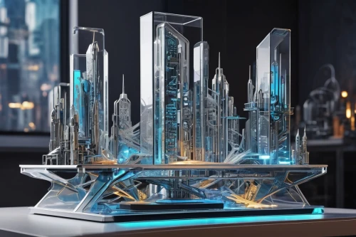 ice castle,cybercity,futuristic architecture,metropolis,futuristic landscape,shard of glass,lucite,electric tower,cybertron,glass pyramid,argentum,maquette,cyberport,crystal,tirith,pc tower,3d fantasy,fractal design,centrepiece,micropolis,Conceptual Art,Oil color,Oil Color 24