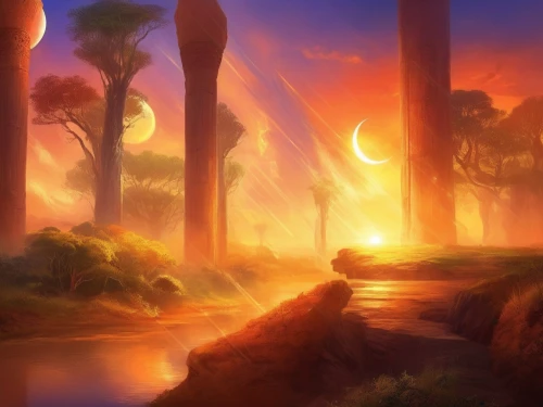 fantasy landscape,riverclan,morrowind,firelands,asheron,dusk background,mushroom landscape,devilwood,landscape background,scorched earth,desert landscape,backgrounds,starclan,cartoon video game background,wildstar,hinterlands,swampy landscape,sundering,westfall,shadowclan,Illustration,Realistic Fantasy,Realistic Fantasy 01