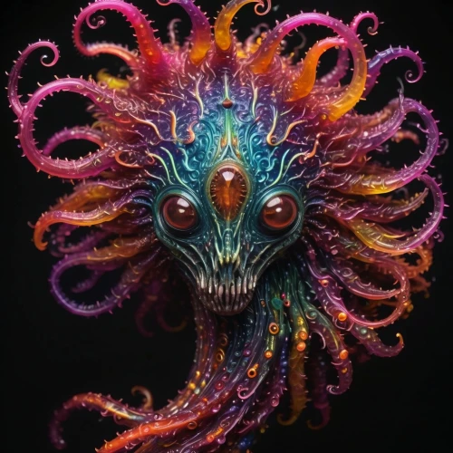 calambro,medusa gorgon,zoa,luarsab,majora,octopus,water creature,demogorgon,cthulhu,illithid,mahakala,azathoth,fun octopus,zygon,aamoth,lovecraftian,cuthulu,alebrije,pulpo,fractalius,Illustration,Realistic Fantasy,Realistic Fantasy 47